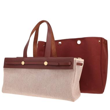 Bolso Hermès Herbag de lona beige y piel marrón