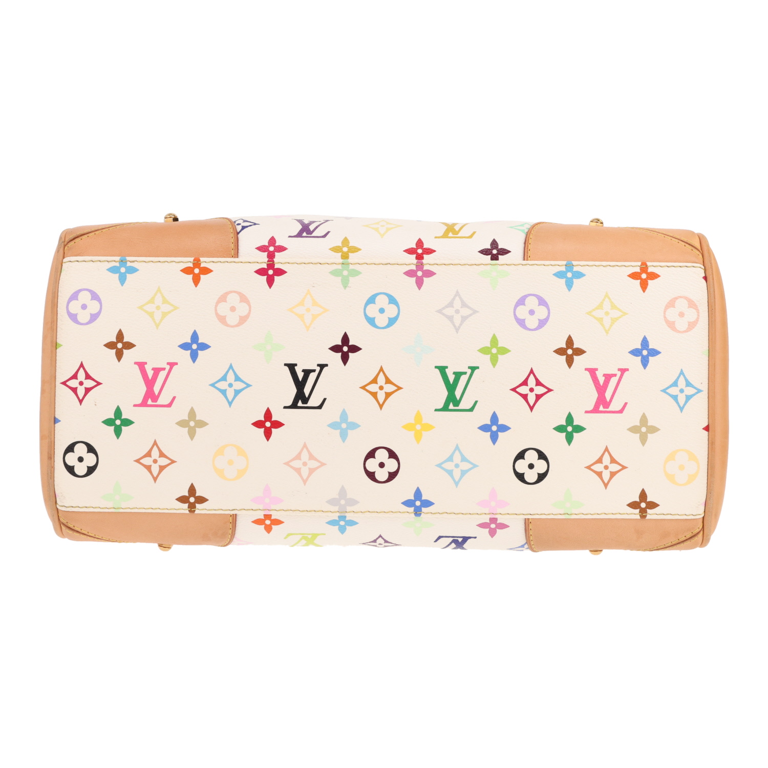 Louis Vuitton Claudia handbag in multicoloured and white Monogram canvas and natural leather - Detail D1
