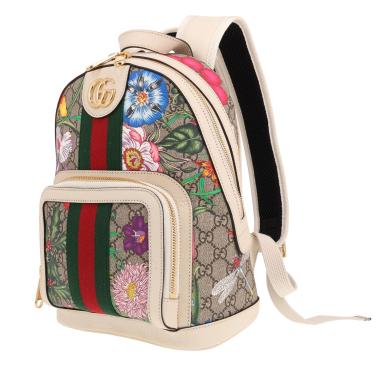 Gucci rucksack   in beige monogram canvas and white leather