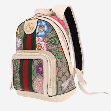 Zaino Gucci   in tela monogramma beige e pelle bianca