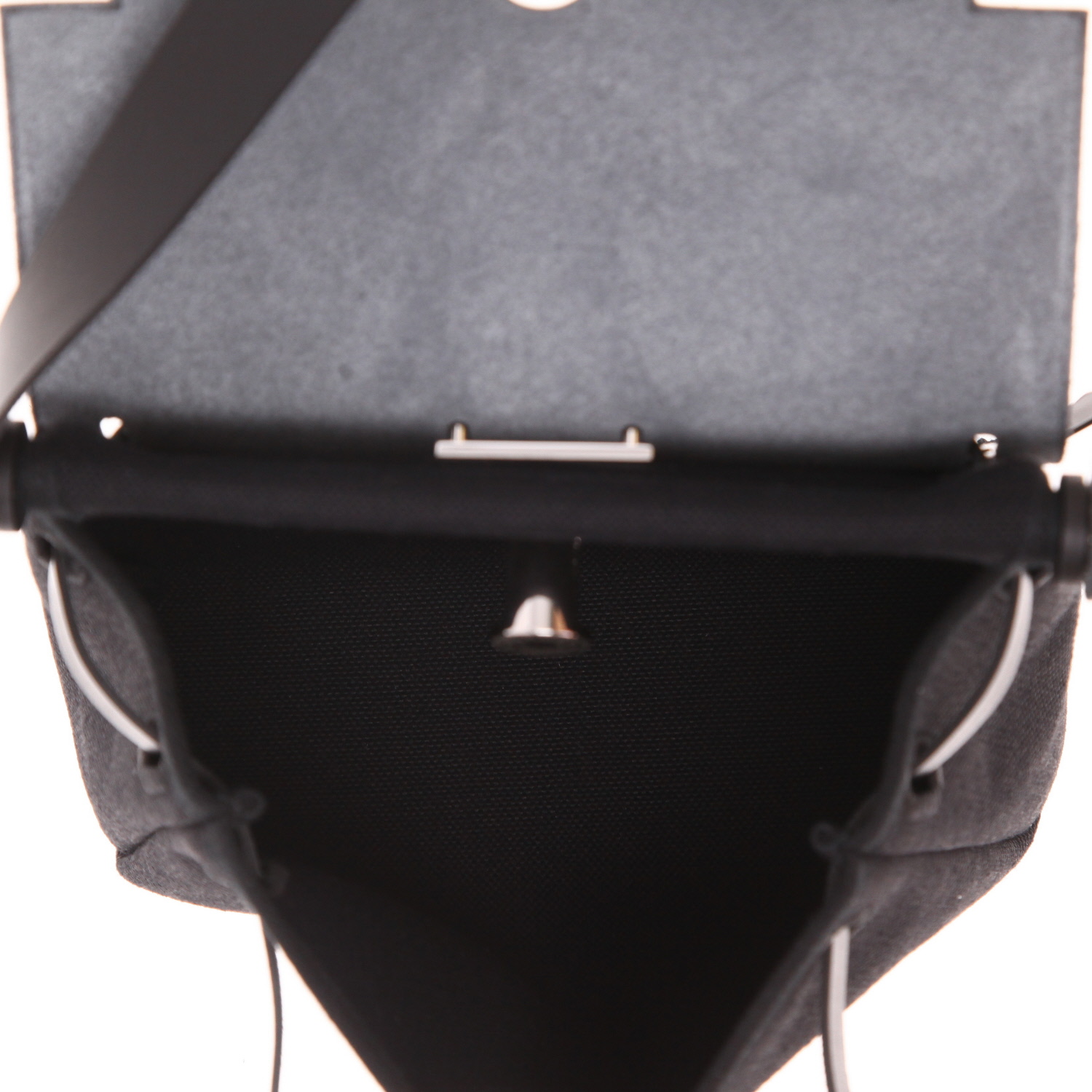 Hermès Mini Herbag shoulder bag in black canvas and black leather - Detail D3