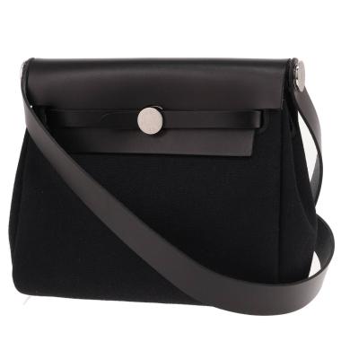 Sac bandoulière Hermès  Mini Herbag en toile noire et cuir noir