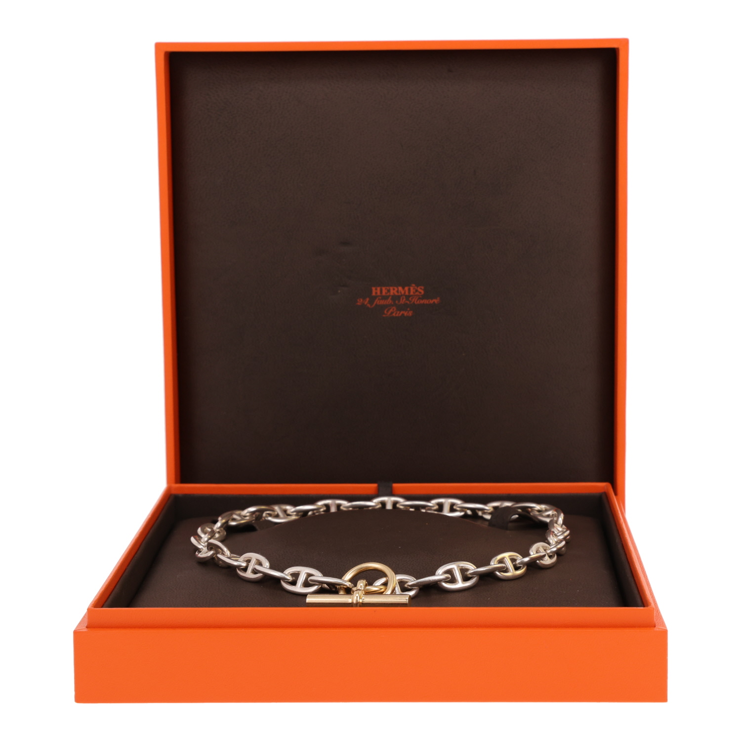 Hermès Chaîne d'Ancre necklace, medium model, in yellow gold and silver - Detail D2