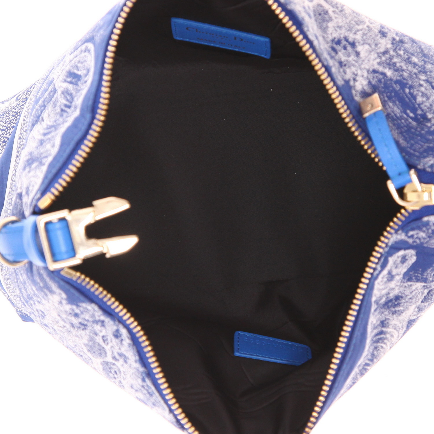 Borsa Dior Nomade in tela blu e bianca e pelle blu - Detail D3