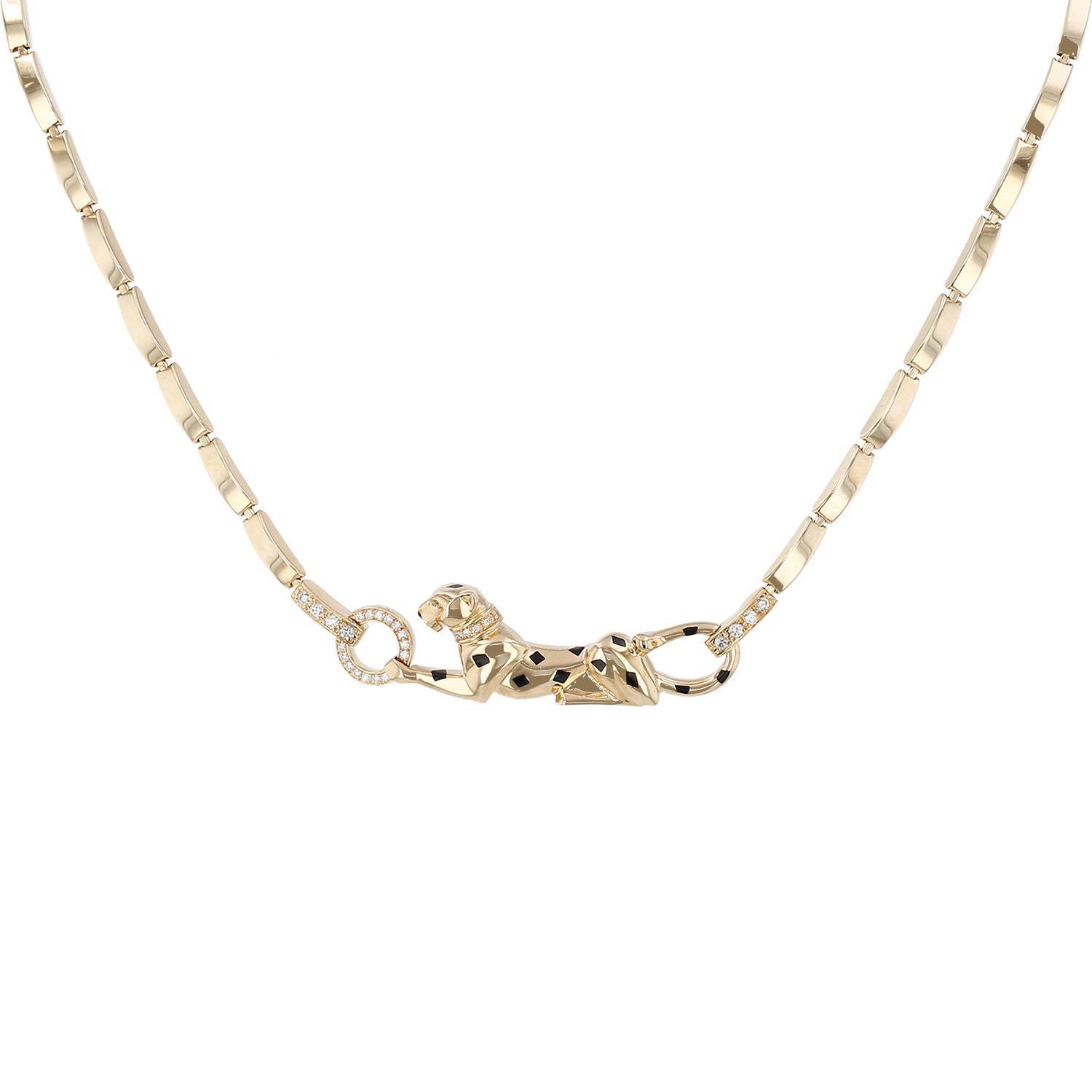 Collier Cartier Panthère en or jaune, diamants et laque noire