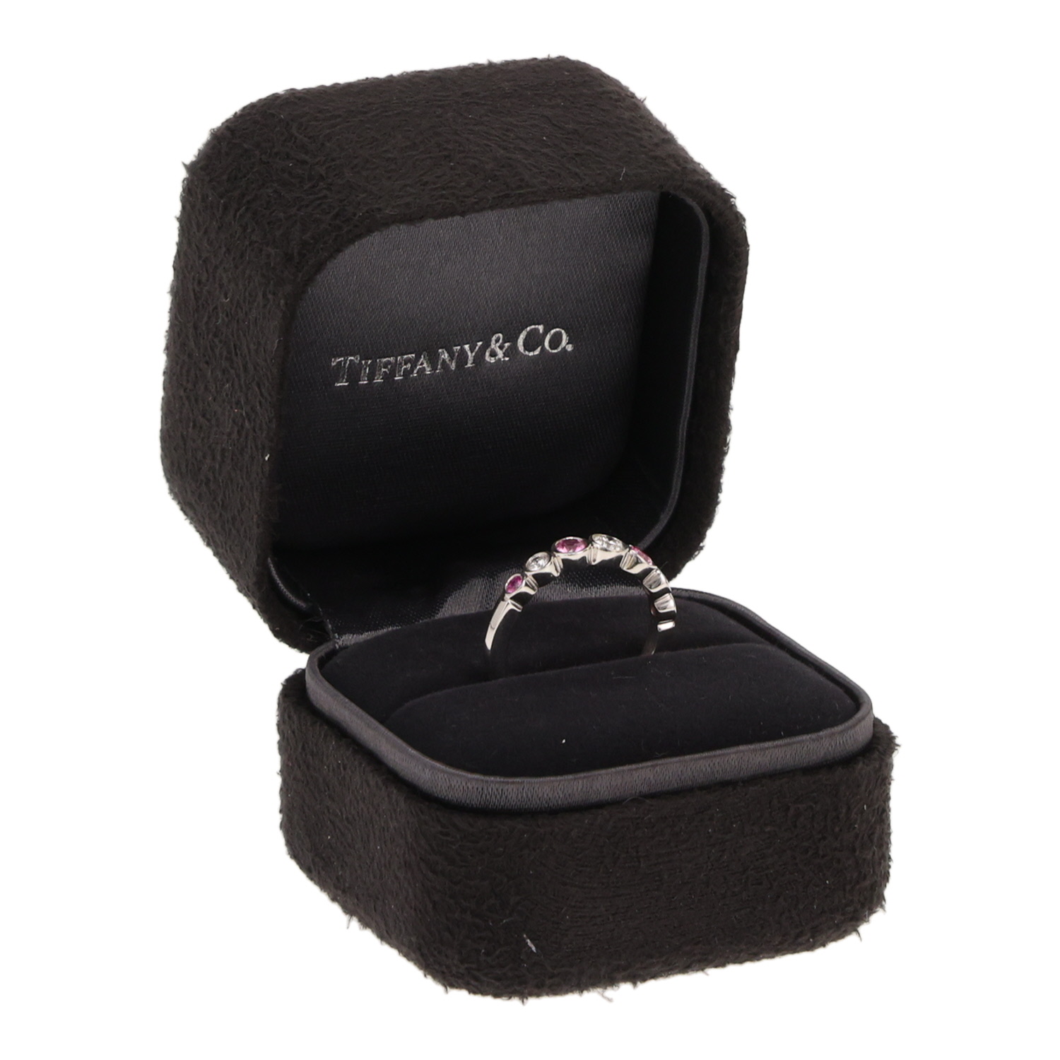 Bague jarretière Tiffany & Co Jazz en platine, diamants et saphirs rose - Detail D2