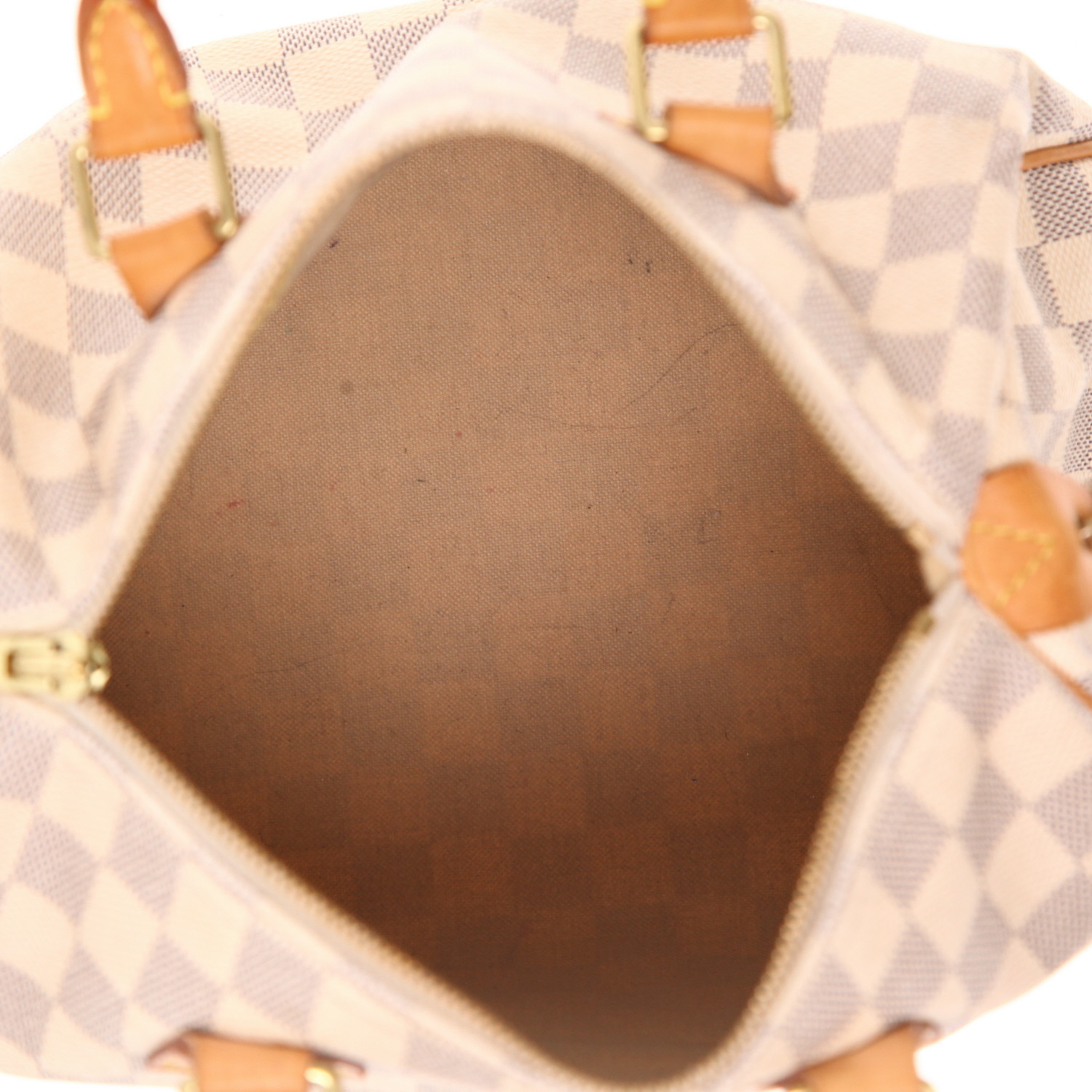 Borsa Louis Vuitton Speedy 25 in tela Damier azzurra e pelle naturale - Detail D3