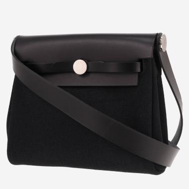 Sac bandoulière Hermès  Mini Herbag en toile noire et cuir noir