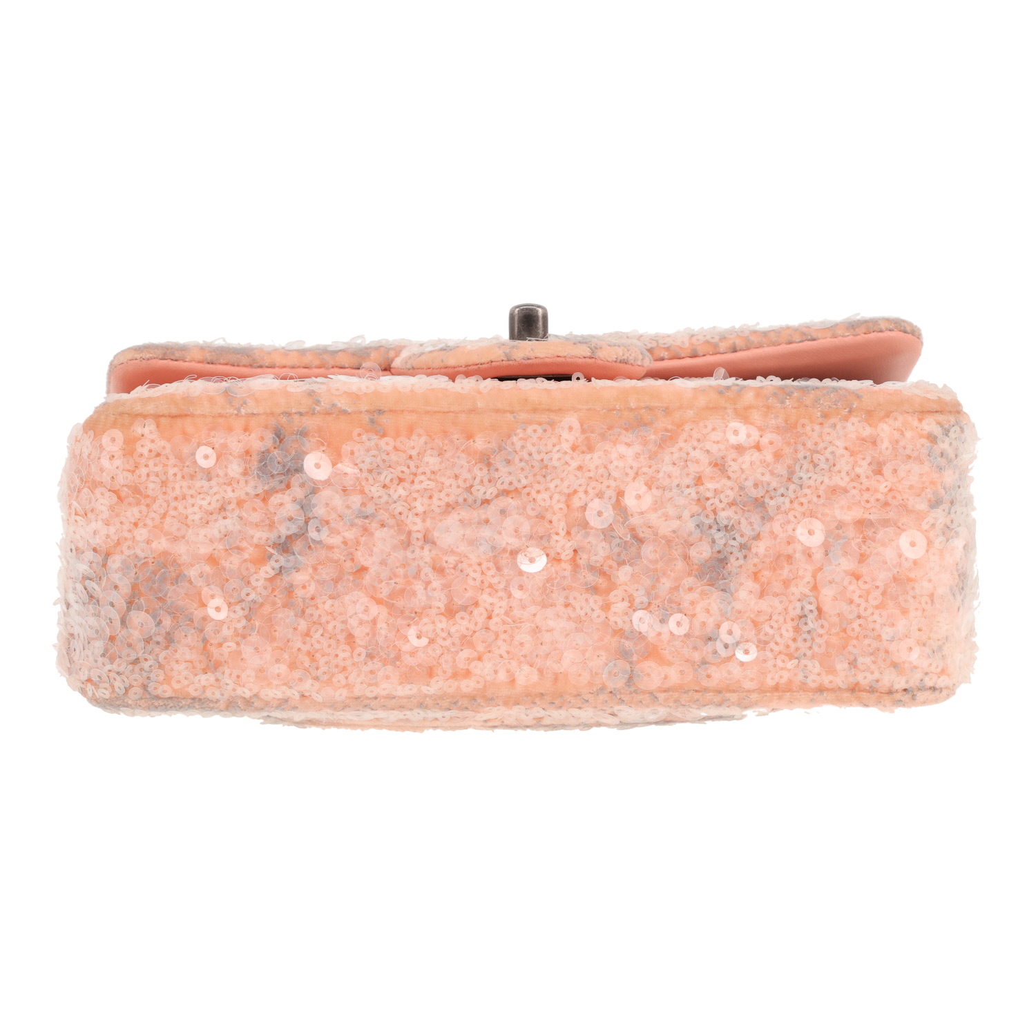 Sac à main Chanel  Timeless Mini en velours rose-poudre et gris et sequin - Detail D1