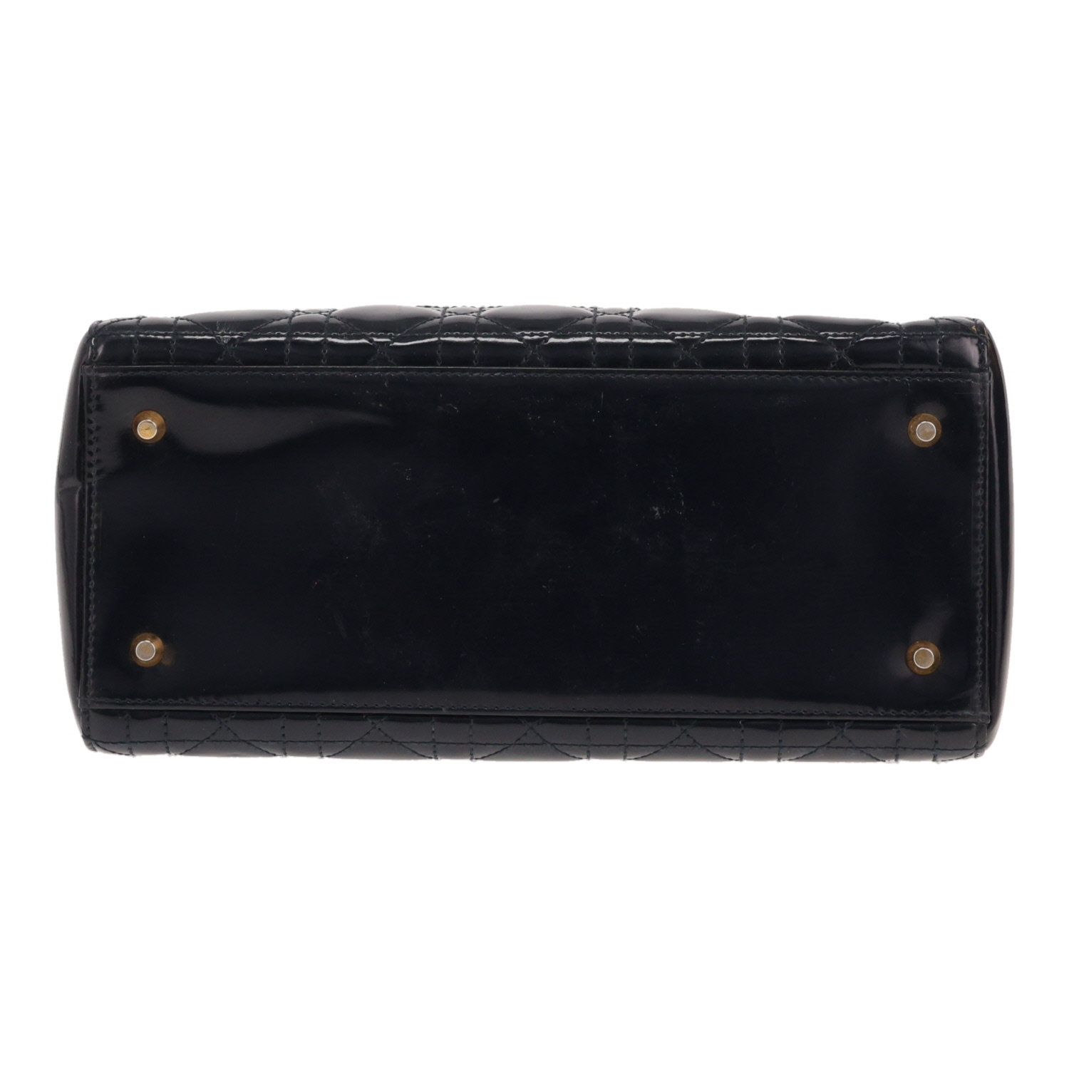 Dior Lady Dior handbag in dark blue patent leather - Detail D1