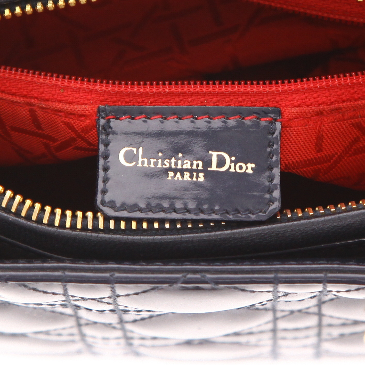 Dior Lady Dior handbag in dark blue patent leather - Detail D2