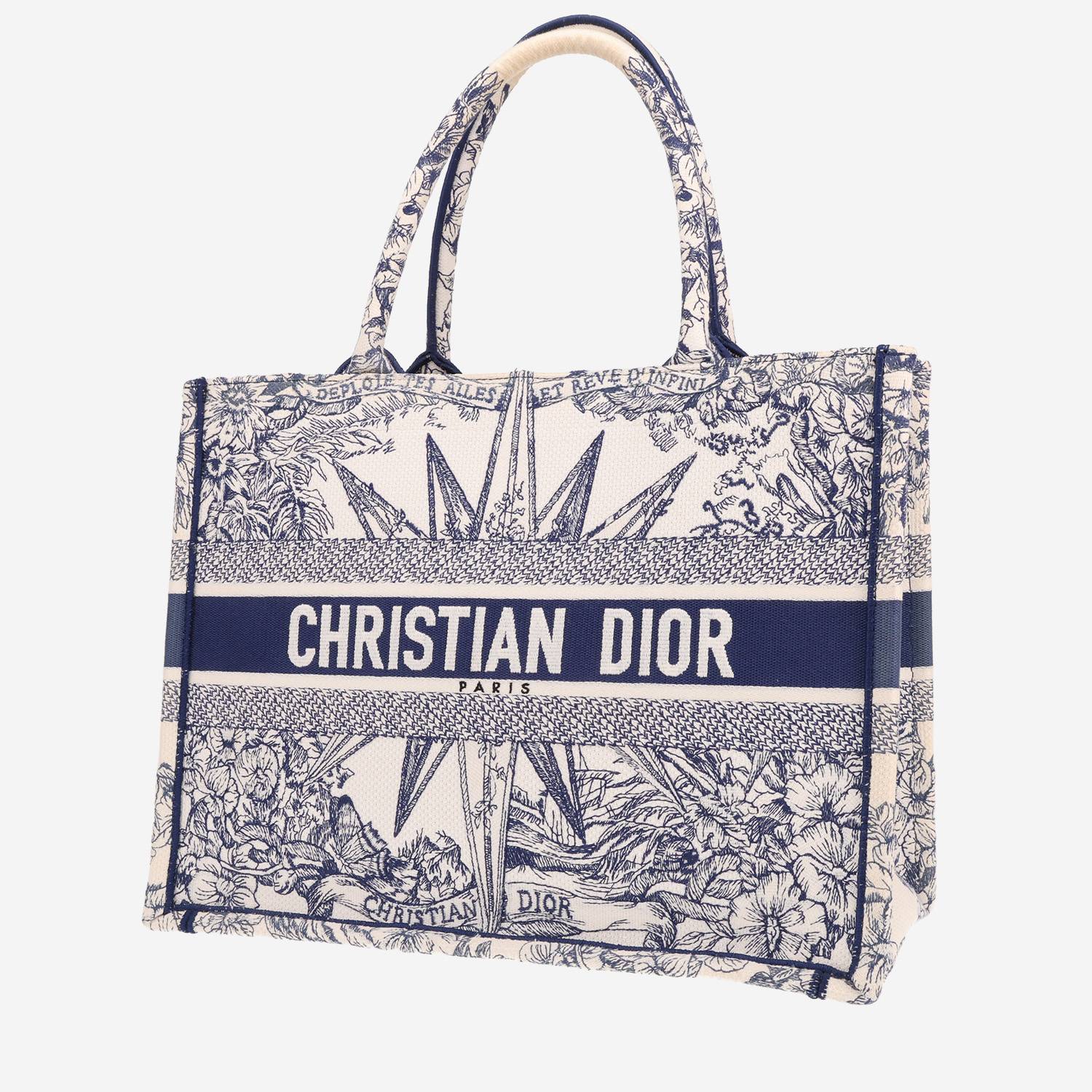 Bolso tipo cabas Dior «Book Tote», modelo mediano, de lona azul y blanca