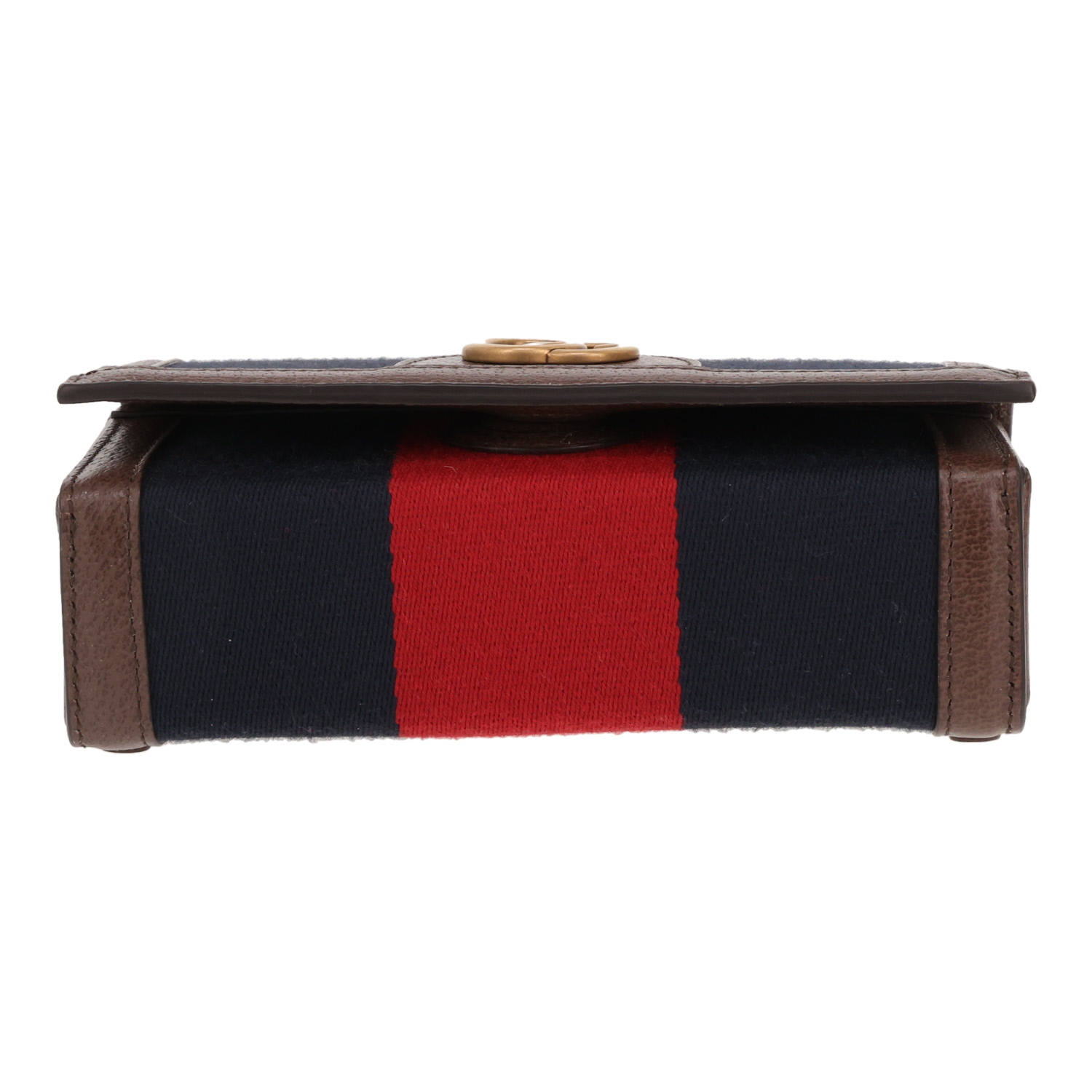 Bolso bandolera Gucci Web mini de piel marrón y lona bicolor - Detail D1