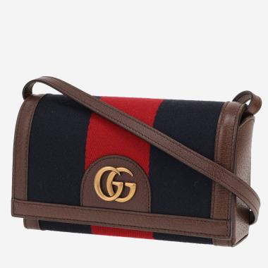 Sac bandoulière Gucci  Web mini  en cuir marron et toile bicolore