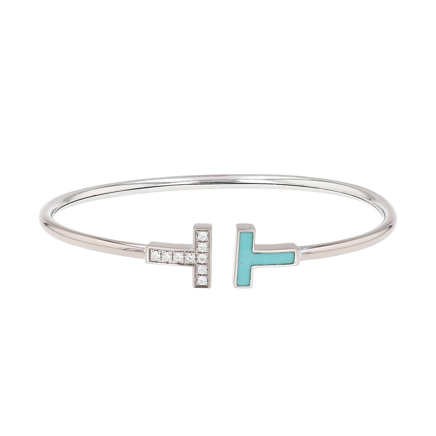Bracelet Tiffany & Co Tiffany T Wire en or blanc, turquoise et