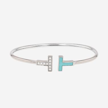 Bracelet Tiffany & Co Tiffany T Wire en or blanc, turquoise et diamants
