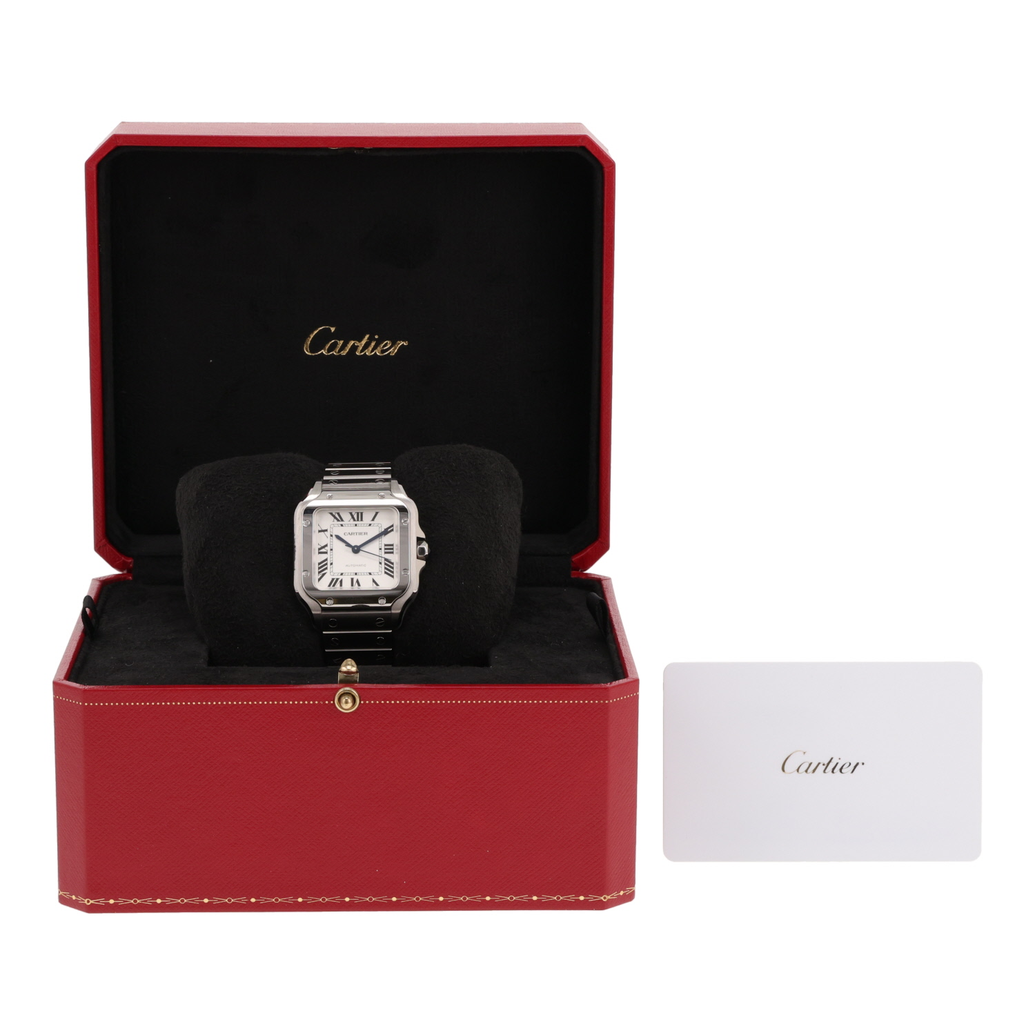 Reloj Cartier Santos, modelo mediano, de acero. Ref.: Cartier - 4075. Alrededor de 2024