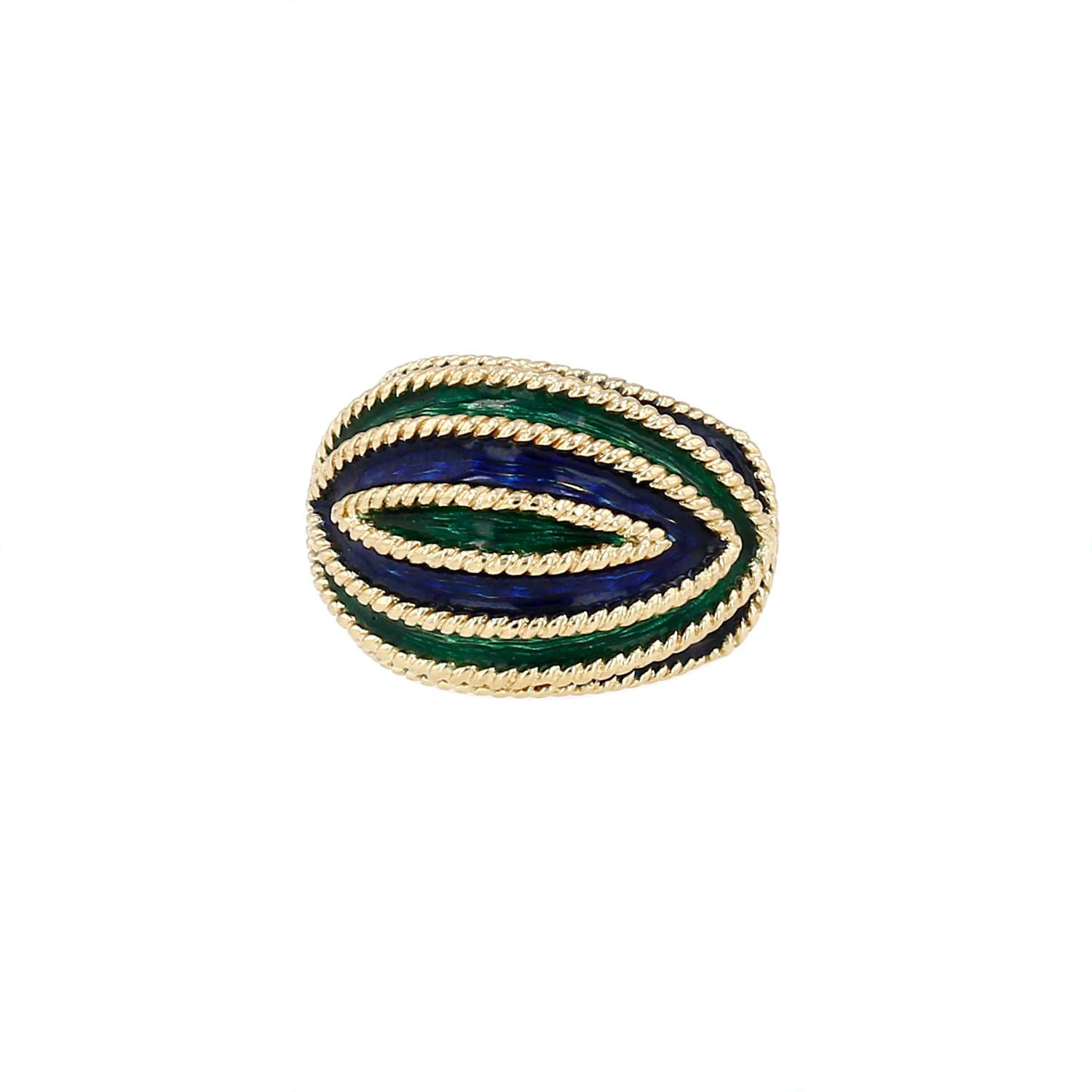 Bague Vintage Or Jaune Émail Bleu Vert Occasion Bague Vintage Or Jaune Émail Bleu Vert Occasion