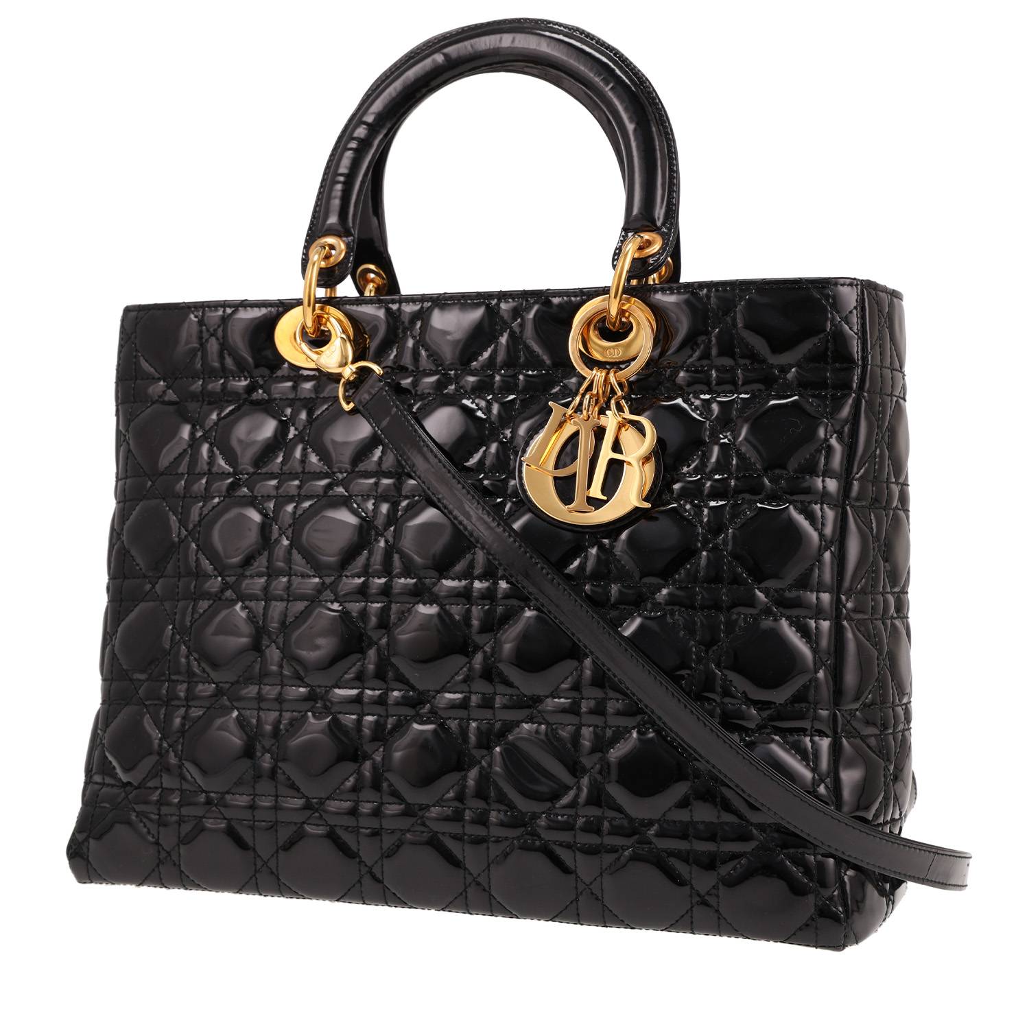 Sac Dior Lady Dior cuir verni noir occasion