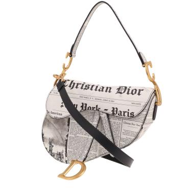 Dior Saddle limited edition Newspaper handbag in white and Noir leather