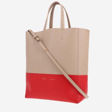 Sac à main Celine  Vertical en cuir grainé beige et rouge