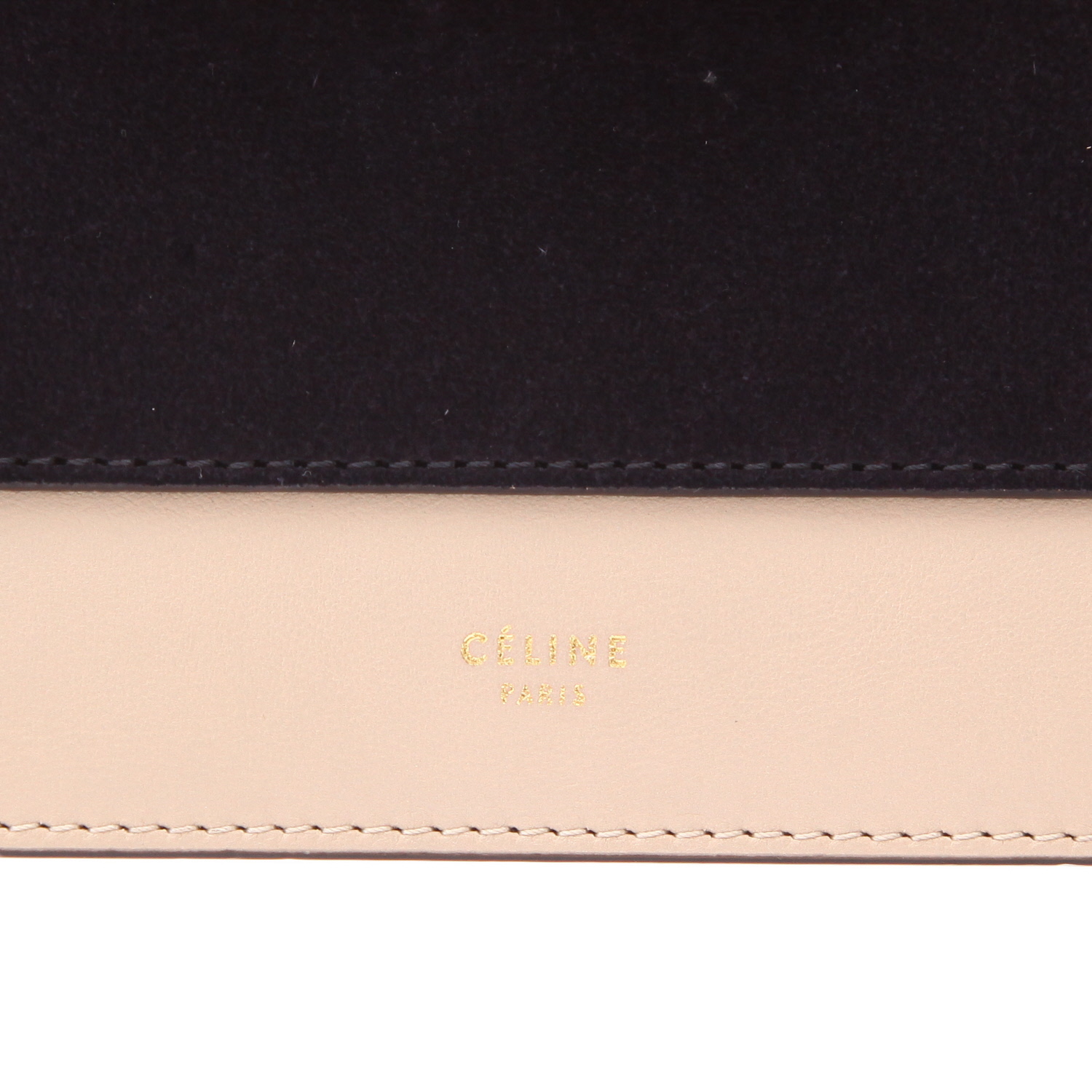 Borsa a tracolla Celine Pocket in pelle beige e rossa e vitello scamosciato Bleu Marine - Detail D2
