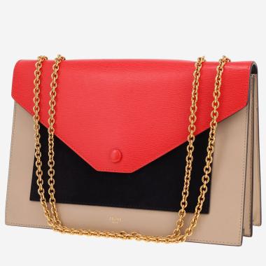 Celine Pocket shoulder bag in beige and red leather and Bleu Marine suede calfskin