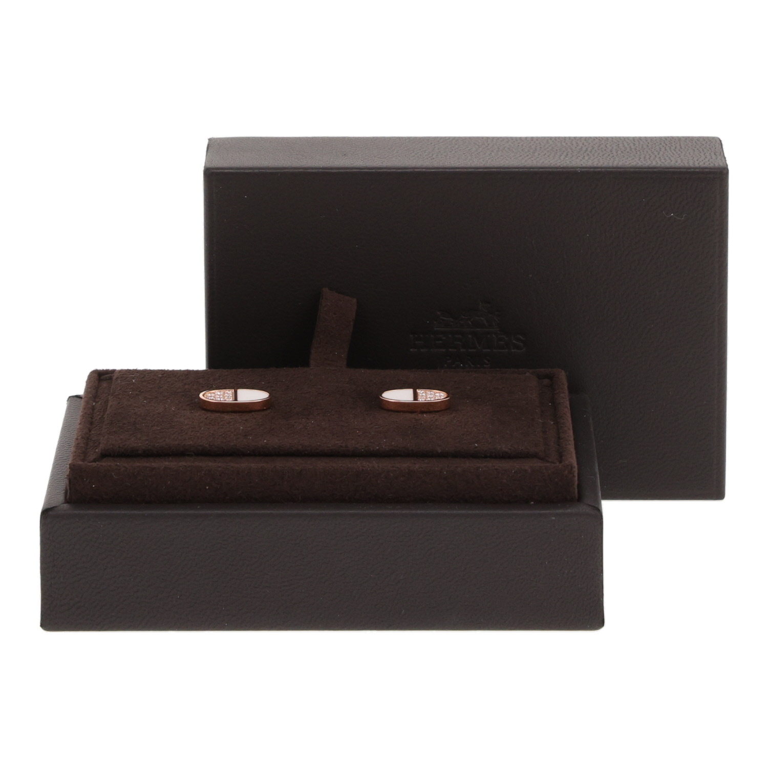 A pair of Hermès Chaîne d’Ancre Verso earrings in rose gold, ceramic and diamonds - Detail D2