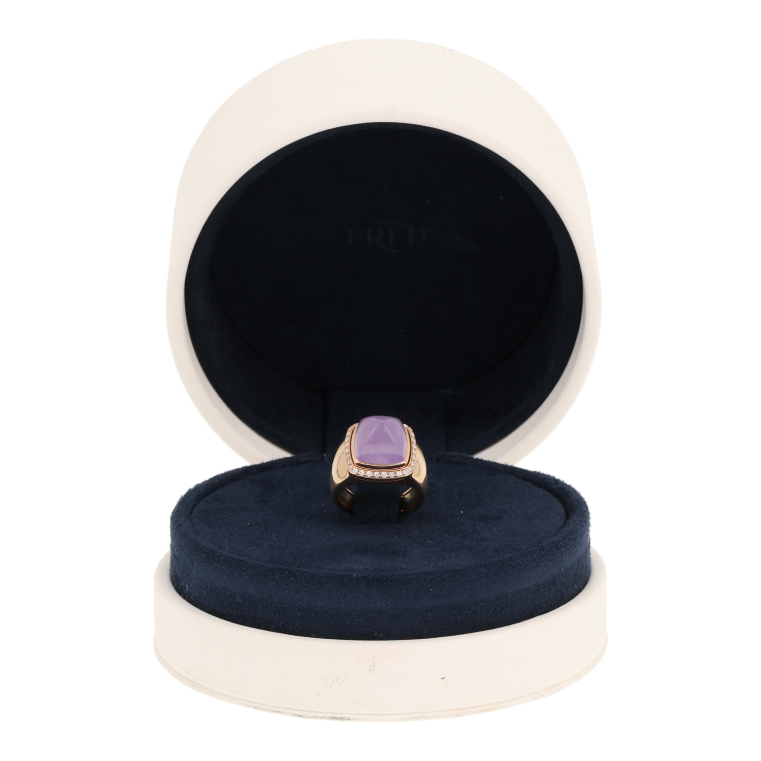 Bague Fred Pain de Sucre moyen modèle en or jaune, diamants et jade violet - Detail D2