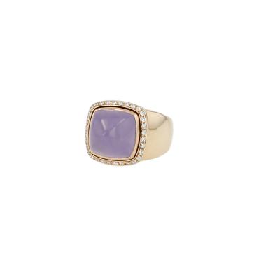 Anello Fred Pain de Sucre, modello medio, in oro giallo, diamanti e giada viola