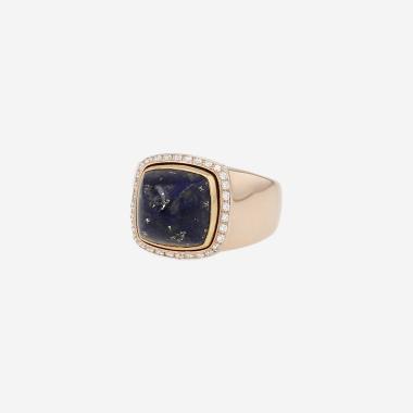 Bague Fred Pain de Sucre moyen modèle en or rose, lapis-lazuli et diamants