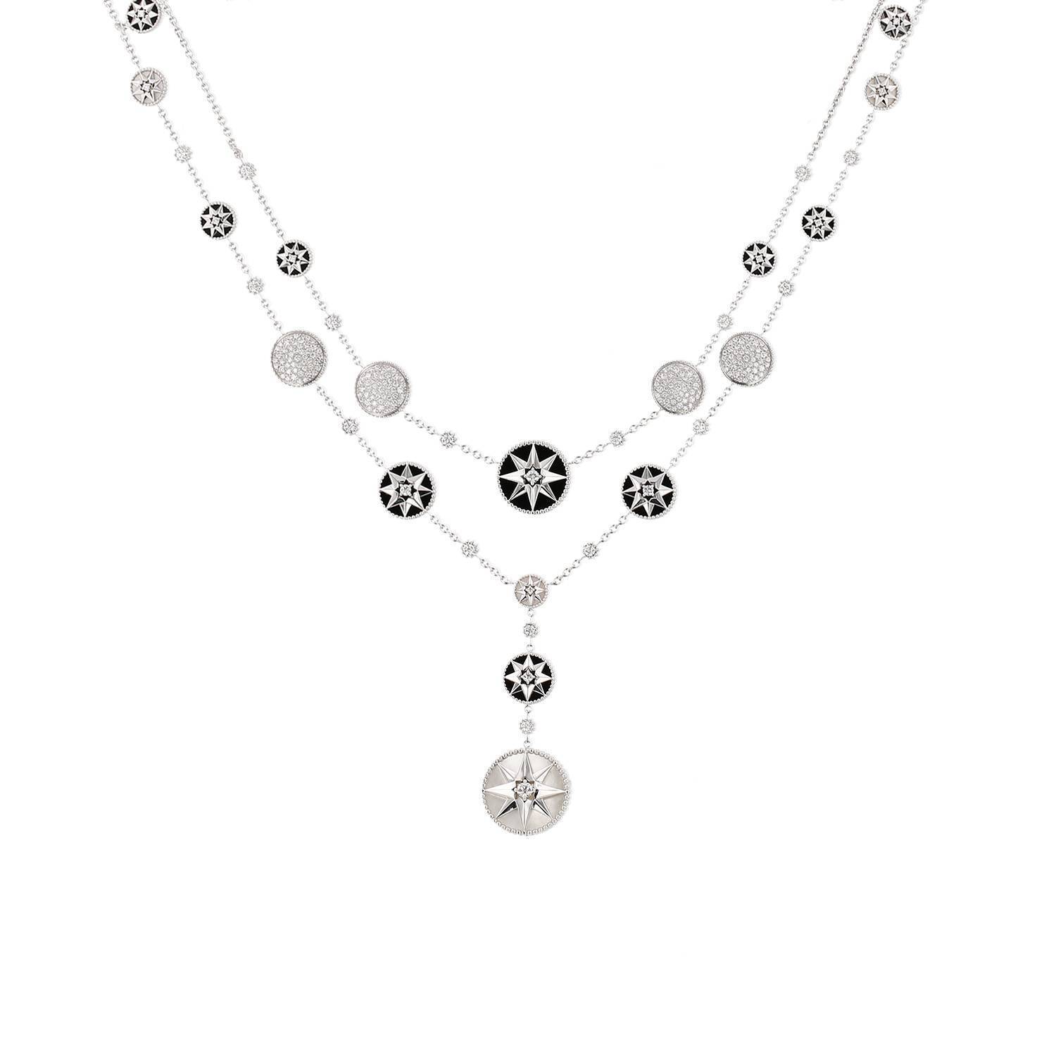 Collier Dior Rose des vents en or blanc, onyx, nacre et diamants