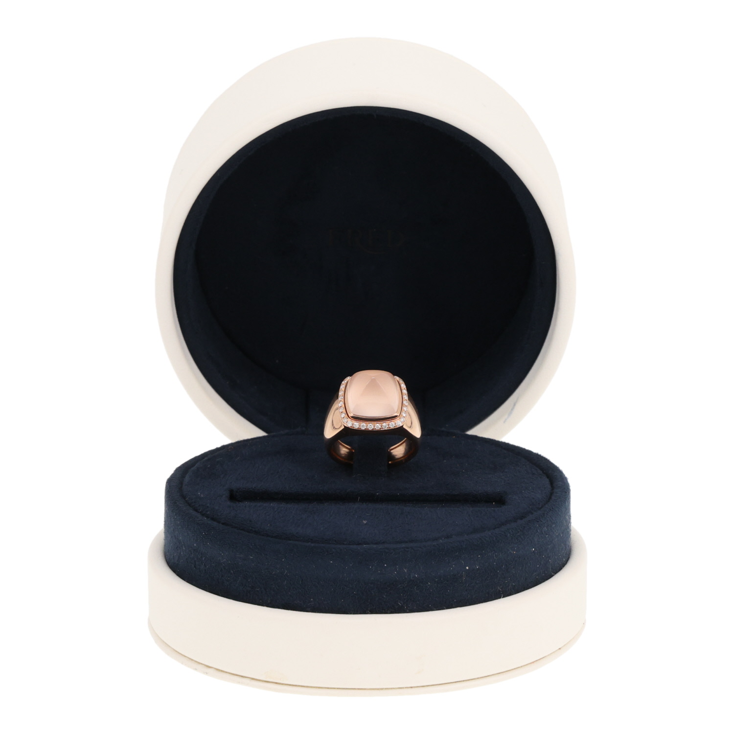 Anello Fred Pain de Sucre, modello medio, in oro rosa, diamanti e quarzo rosa - Detail D2
