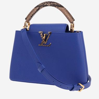 Sac bandoulière Louis Vuitton  Capucines BB en cuir taurillon clémence bleu et python beige