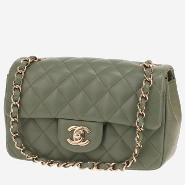 Sac bandoulière Chanel  Mini Timeless en cuir matelassé vert