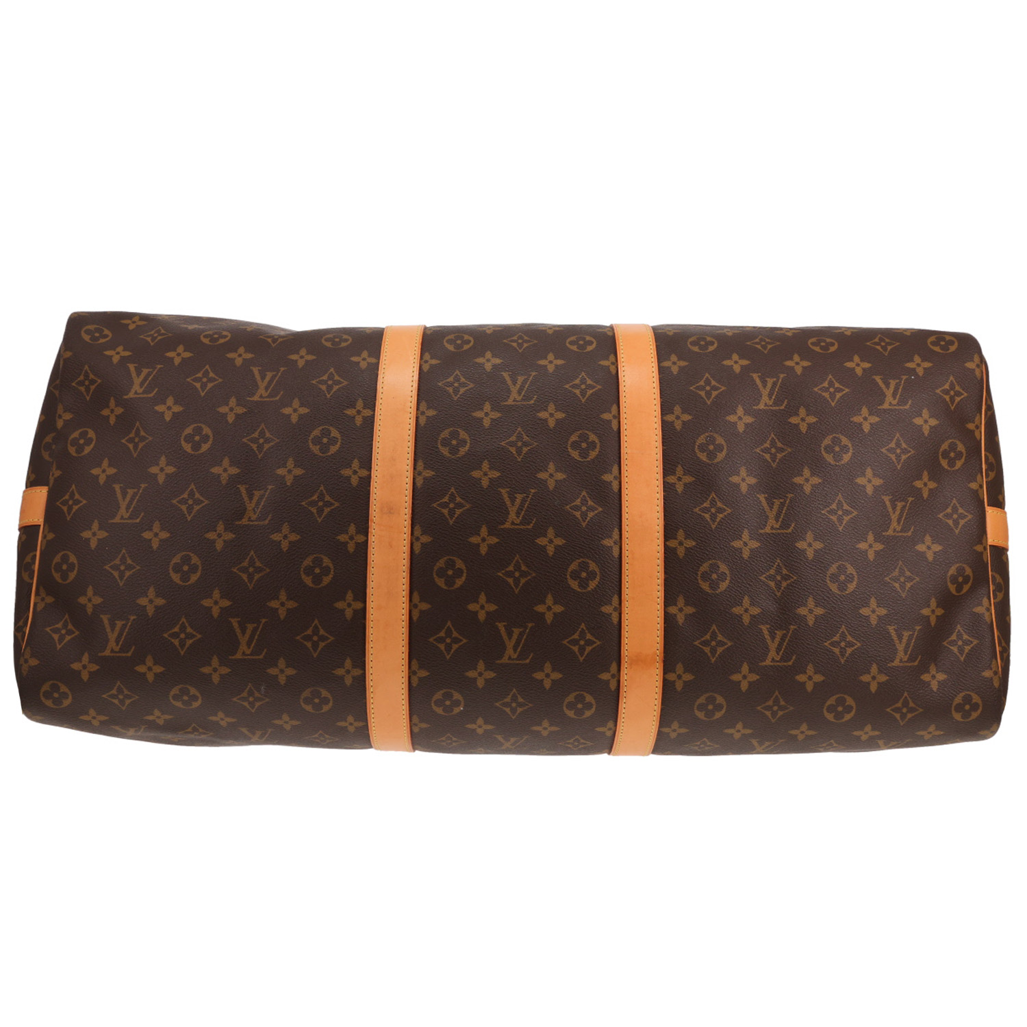 Sac de voyage Louis Vuitton   en toile monogram marron et cuir naturel - Detail D1