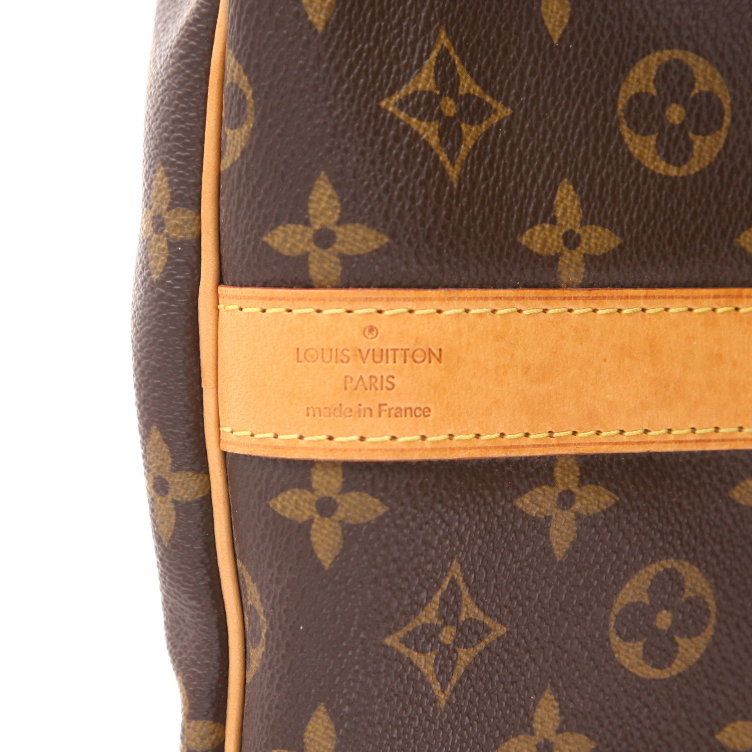 Borsa da viaggio Louis Vuitton in tela Monogram marrone e pelle naturale - Detail D2