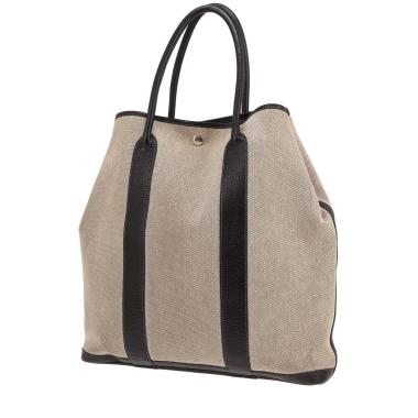 Hermès ‘Garden’ tote bag in beige canvas and black leather