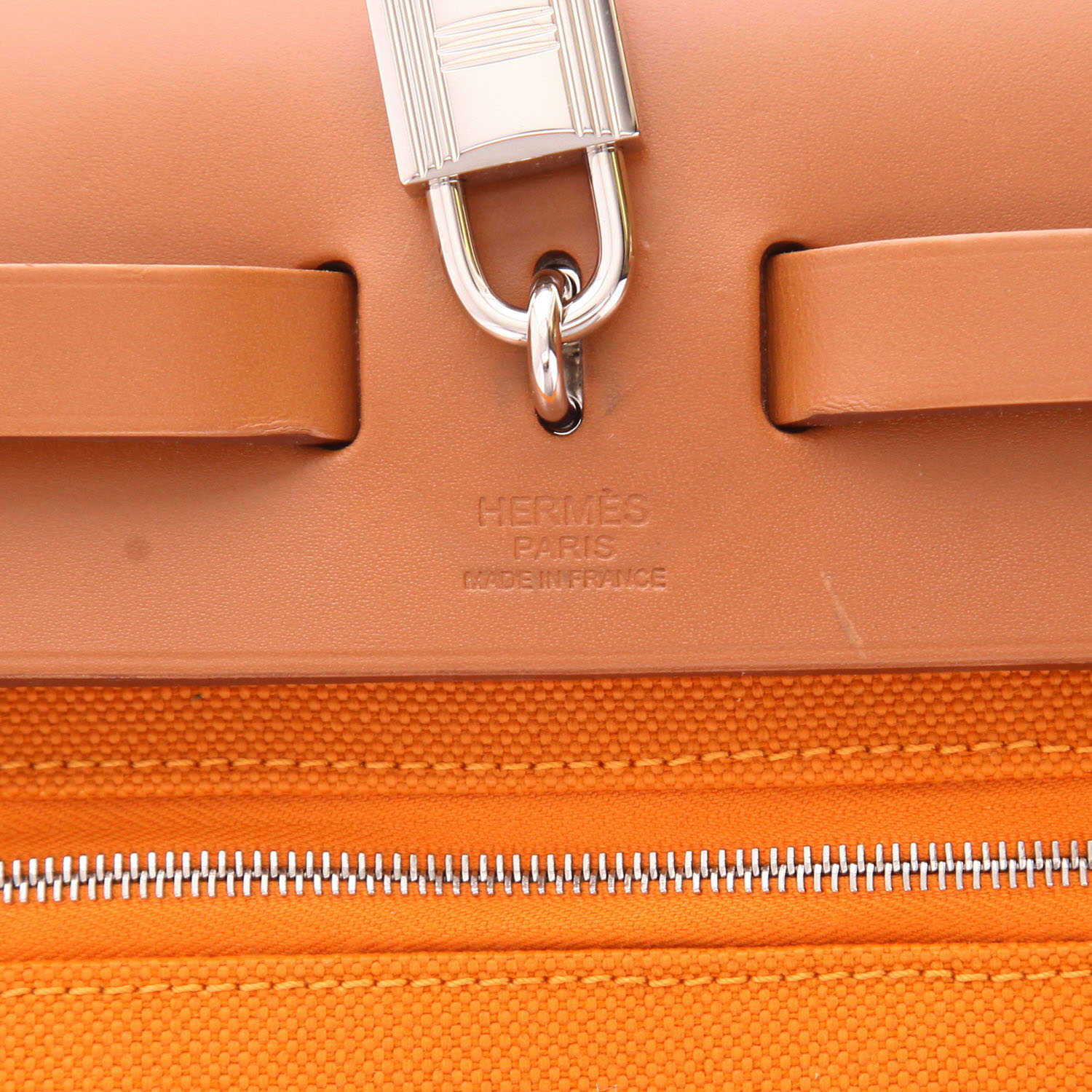 Sac à main Hermès  Herbag en toile orange et vache Hunter - Detail D2