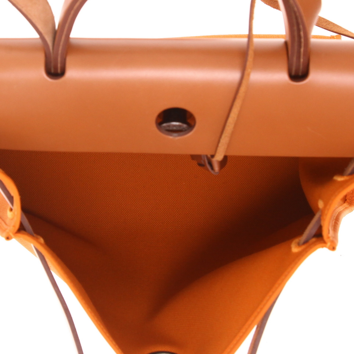 Bolso Hermès «Herbag» de lona naranja y piel de vaca «Hunter» - Detail D3