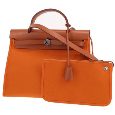 Borsa Hermès Herbag in tela Orange e pelle Hunter