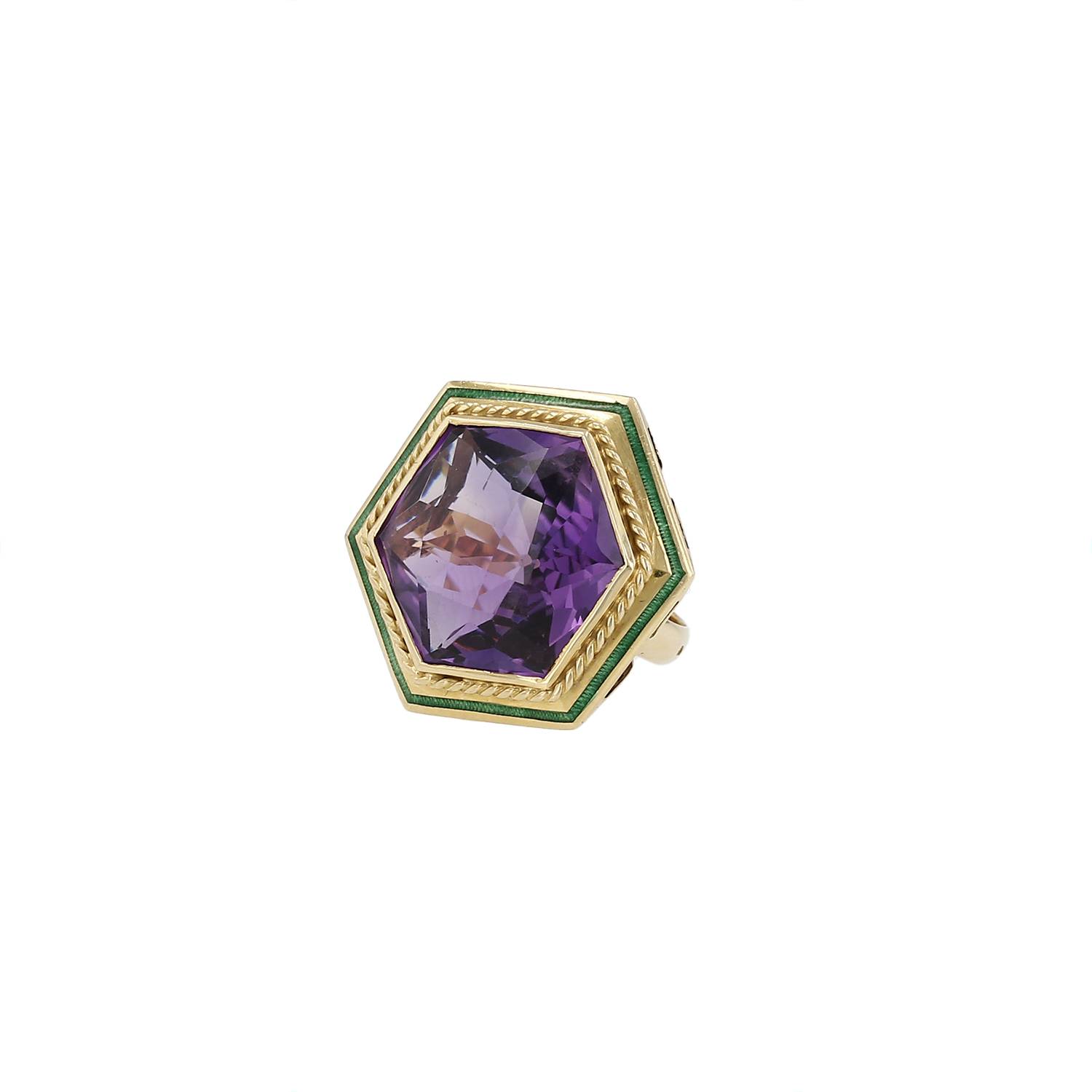 Bague Vintage Or Jaune Améthyste Émail 1970 Occasion Bague Vintage Or Jaune Améthyste Émail 1970 Occasion
