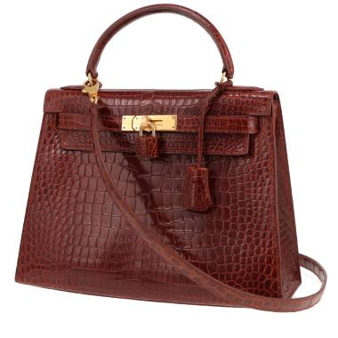 Hermès Kelly 28 cm handbag in brown porosus crocodile leather