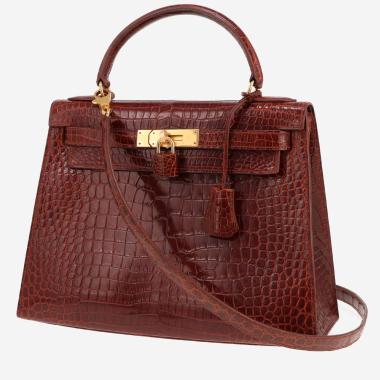 Hermès Kelly 28 cm handbag in brown porosus crocodile leather