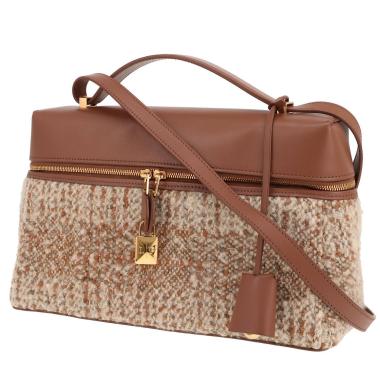Sac à main Loro Piana  L 27 en lainage et cuir marron