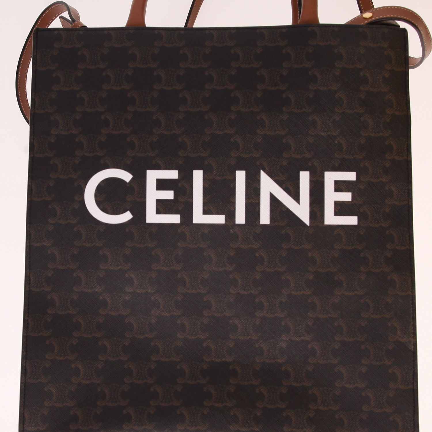 Borsa Celine Vertical in tela Triomphe marrone e pelle marrone - Detail D2
