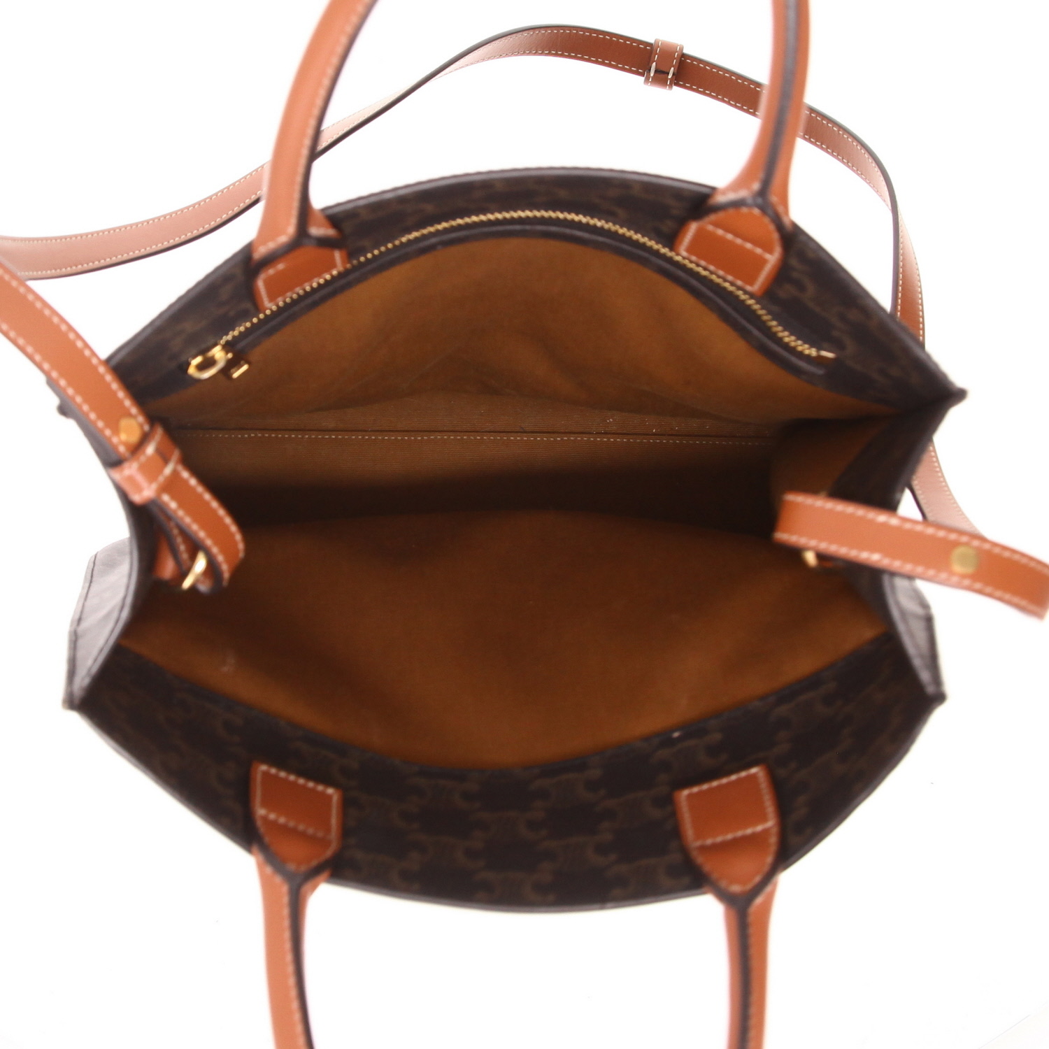 Sac à main Celine  Vertical en toile Triomphe marron et cuir marron - Detail D3