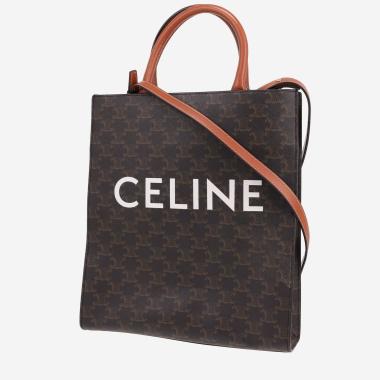 Sac à main Celine  Vertical en toile Triomphe marron et cuir marron