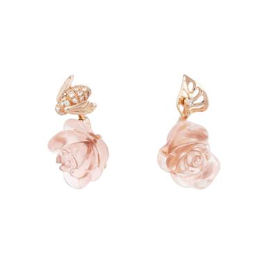 Paire de boucles d'oreilles Dior Pré Catelan en or rose, diamants et quartz rose