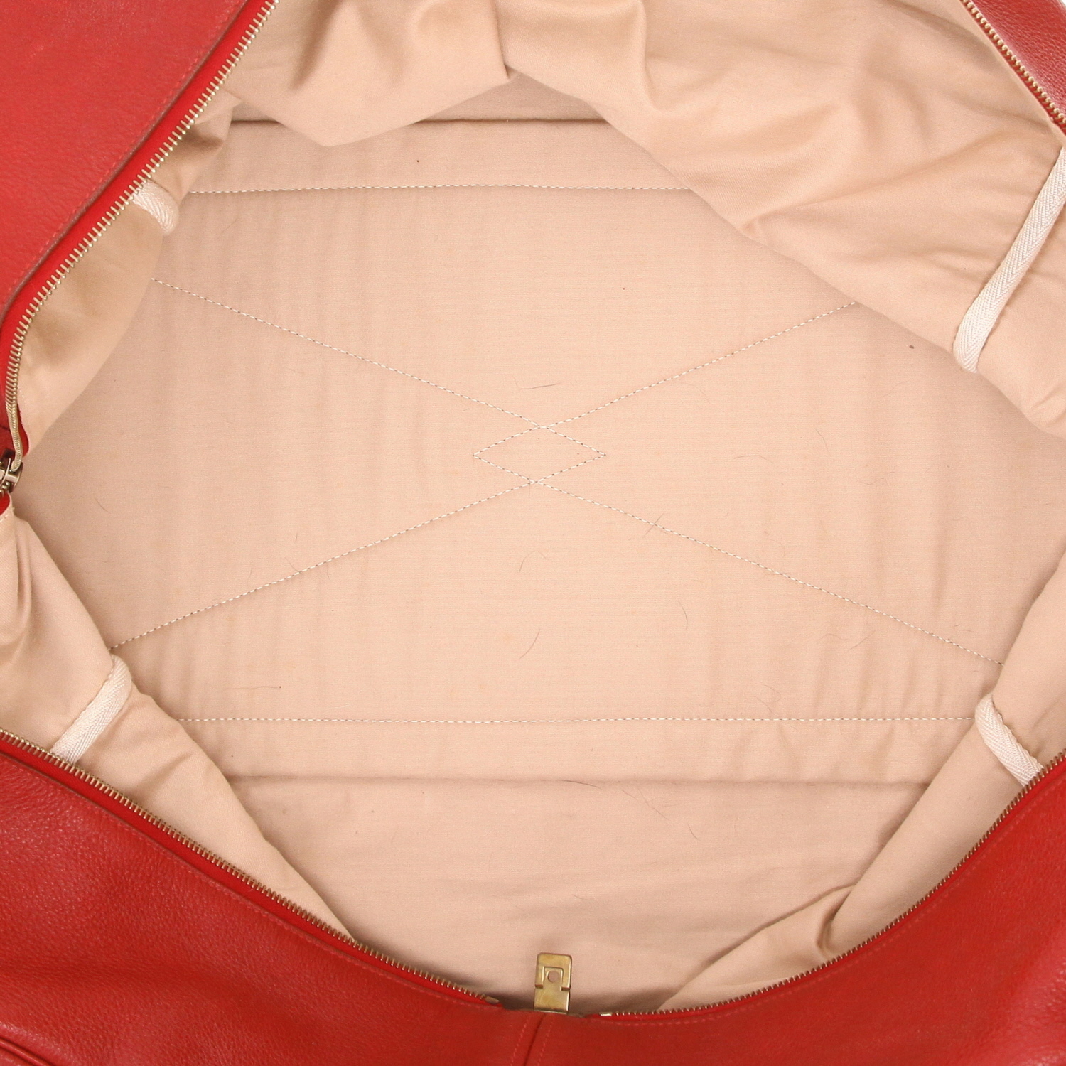 Sac de voyage Hermès  Victoria - Travel Bag en cuir togo rouge - Detail D3